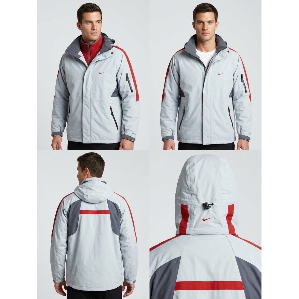 Nike Storm-FIT 3-in-1 System Jacket Mens Large Gray Red Sphere Thermal Fleece